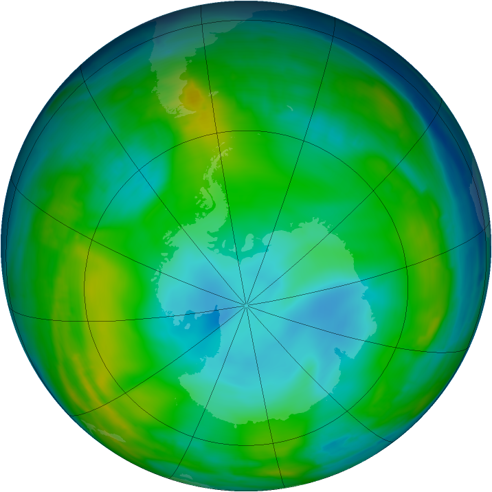Antarctic ozone map for 21 June 2015